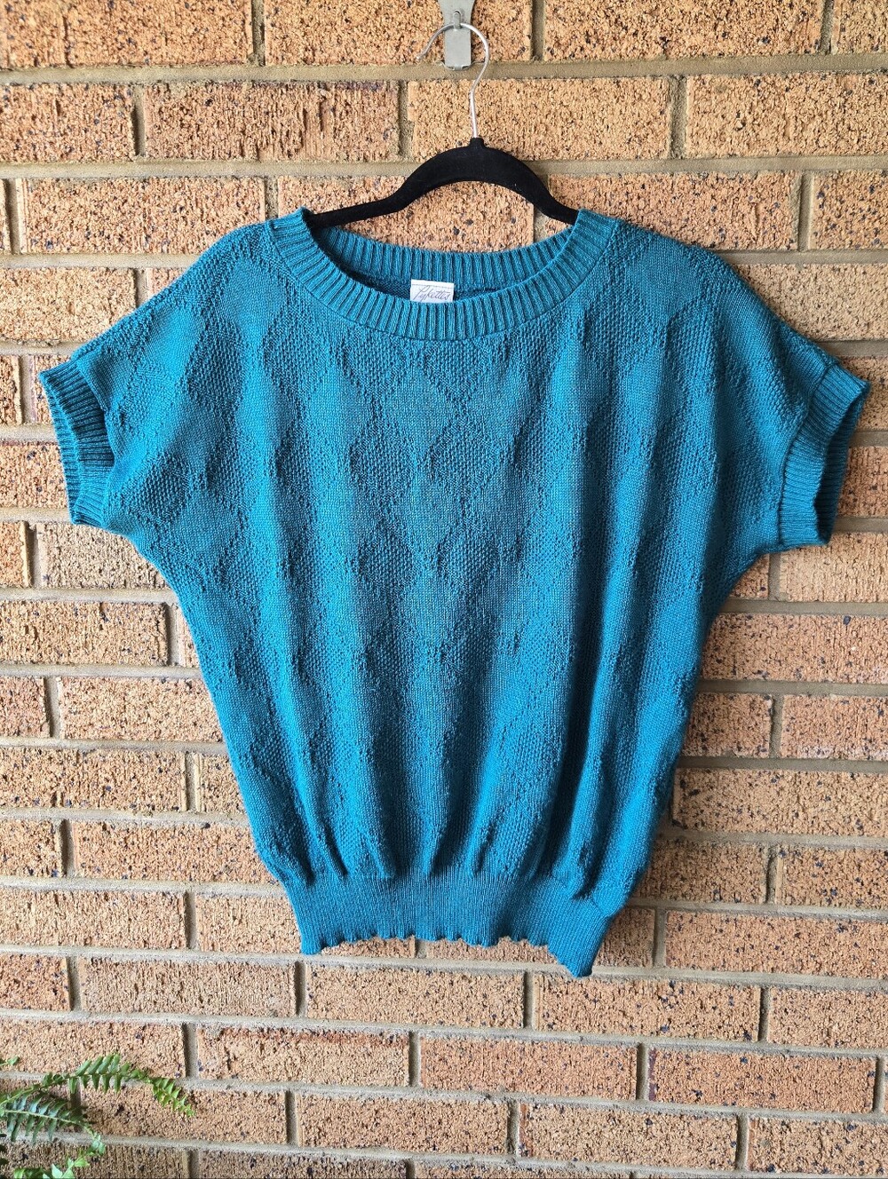 Vintage Pikettes Teal Diamond Textured Knit Slouchy Dolman Top 🌟